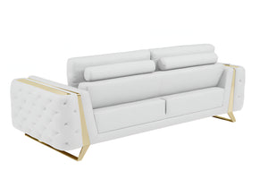 Homeroots 90" White Italian Leather Sofa With Gold Legs White  491053