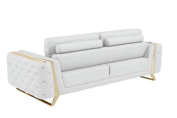 Homeroots 90" White Italian Leather Sofa With Gold Legs White  491053