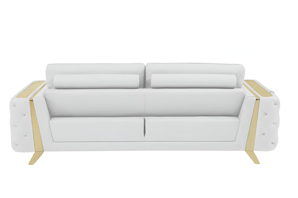 Homeroots 90" White Italian Leather Sofa With Gold Legs White  491053