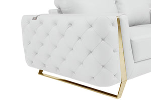 Homeroots 90" White Italian Leather Sofa With Gold Legs White  491053