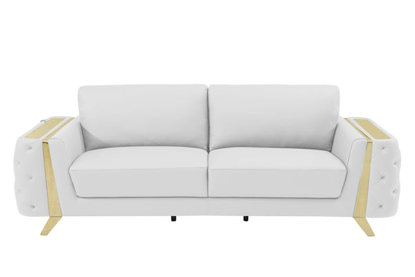 Homeroots 90" White Italian Leather Sofa With Gold Legs White  491053