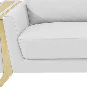 Homeroots 90" White Italian Leather Sofa With Gold Legs White  491053