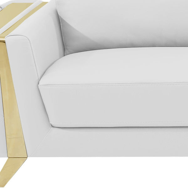 Homeroots 90" White Italian Leather Sofa With Gold Legs White  491053