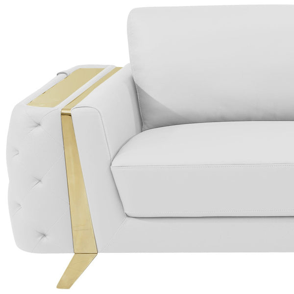 Homeroots 90" White Italian Leather Sofa With Gold Legs White  491053