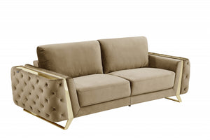 Homeroots 90" Beige Velvet Sofa With Gold Legs Beige  491054