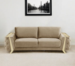 Homeroots 90" Beige Velvet Sofa With Gold Legs Beige  491054