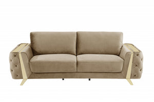 Homeroots 90" Beige Velvet Sofa With Gold Legs Beige  491054