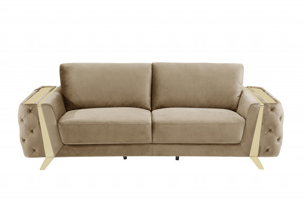 Homeroots 90" Beige Velvet Sofa With Gold Legs Beige  491054