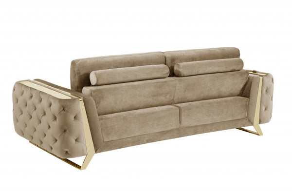 HomeRoots 90" Beige Velvet Sofa - Chic Modern Design with Gold Legs for Ultimate Comfort and Style in Living Room CREAM 491054