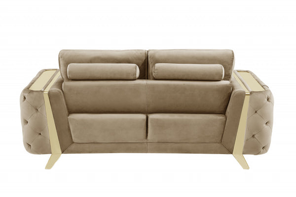 Homeroots 90" Beige Velvet Sofa With Gold Legs Beige  491054