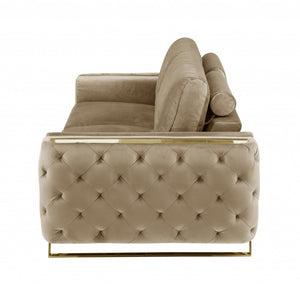 HomeRoots 90" Beige Velvet Sofa - Chic Modern Design with Gold Legs for Ultimate Comfort and Style in Living Room CREAM 491054