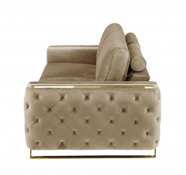 HomeRoots 90" Beige Velvet Sofa - Chic Modern Design with Gold Legs for Ultimate Comfort and Style in Living Room CREAM 491054