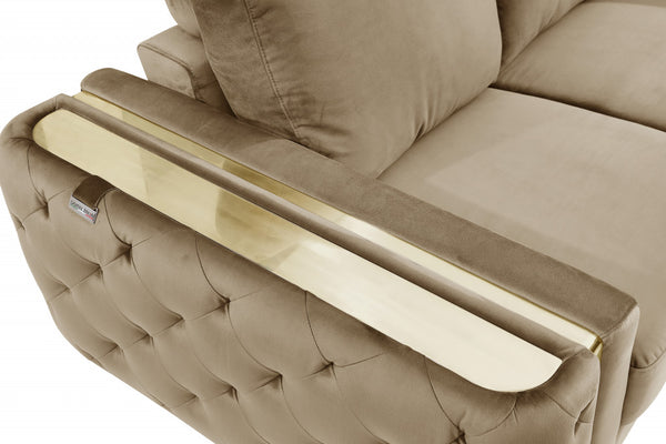 Homeroots 90" Beige Velvet Sofa With Gold Legs Beige  491054