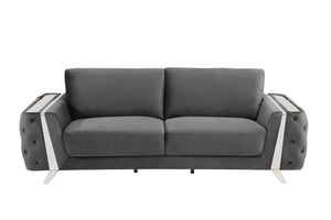 Homeroots 90" Gray Velvet Sofa With Silver Legs Dark Grey  491055