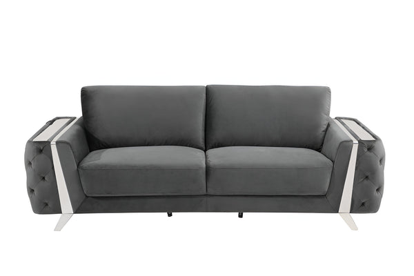 Homeroots 90" Gray Velvet Sofa With Silver Legs Dark Grey  491055