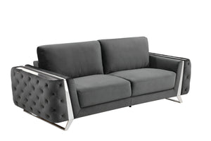 Homeroots 90" Gray Velvet Sofa With Silver Legs Dark Grey  491055