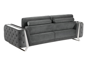 Homeroots 90" Gray Velvet Sofa With Silver Legs Dark Grey  491055