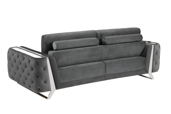 Homeroots 90" Gray Velvet Sofa With Silver Legs Dark Grey  491055