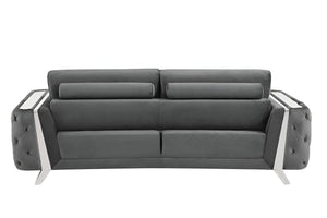 Homeroots 90" Gray Velvet Sofa With Silver Legs Dark Grey  491055