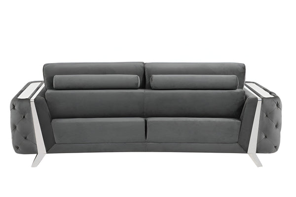 Homeroots 90" Gray Velvet Sofa With Silver Legs Dark Grey  491055