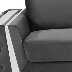 Homeroots 90" Gray Velvet Sofa With Silver Legs Dark Grey  491055