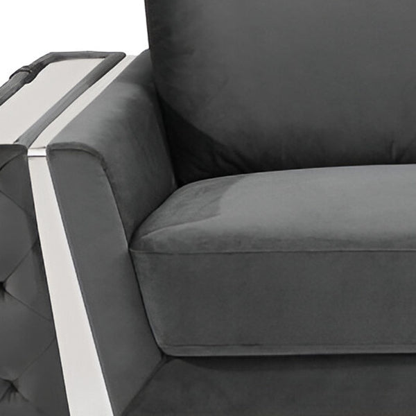 Homeroots 90" Gray Velvet Sofa With Silver Legs Dark Grey  491055