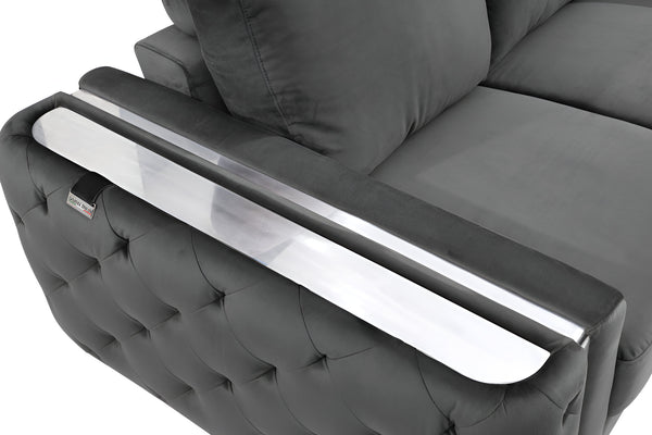 Homeroots 90" Gray Velvet Sofa With Silver Legs Dark Grey  491055