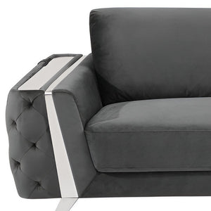 Homeroots 90" Gray Velvet Sofa With Silver Legs Dark Grey  491055
