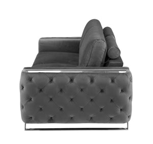 Homeroots 90" Gray Velvet Sofa With Silver Legs Dark Grey  491055