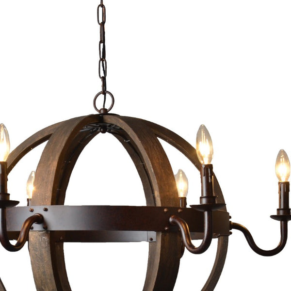 Unique Six Light Metal Chandelier Bold Sculptural Industrial Fixture for Dining or Foyer
