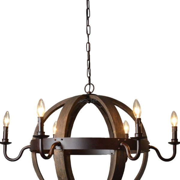 Unique Six Light Metal Chandelier Bold Sculptural Industrial Fixture for Dining or Foyer