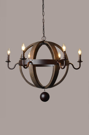 Unique Six Light Metal Chandelier Bold Sculptural Industrial Fixture for Dining or Foyer