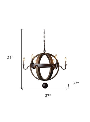 Unique Six Light Metal Chandelier Bold Sculptural Industrial Fixture for Dining or Foyer