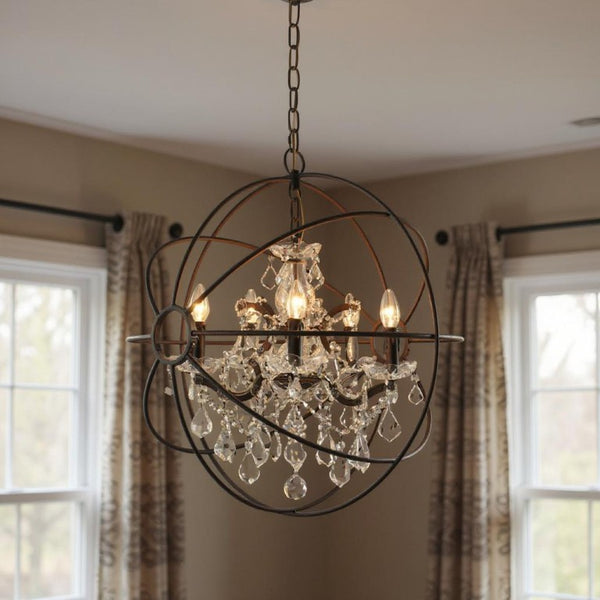 Bronze Five Light Chandelier Sculptural Metal Ceiling Fixture for Elegant Dining
