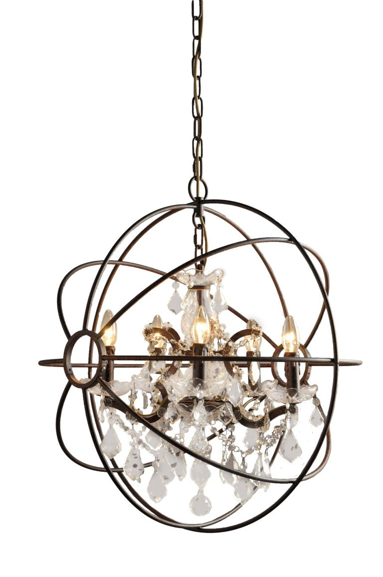 HomeRoots Bronze Five Light Chandelier Sculptural Metal Ceiling Fixture for Elegant Dining 491057