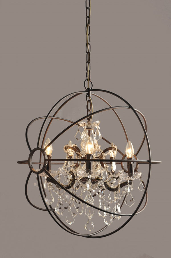 Bronze Five Light Chandelier Sculptural Metal Ceiling Fixture for Elegant Dining