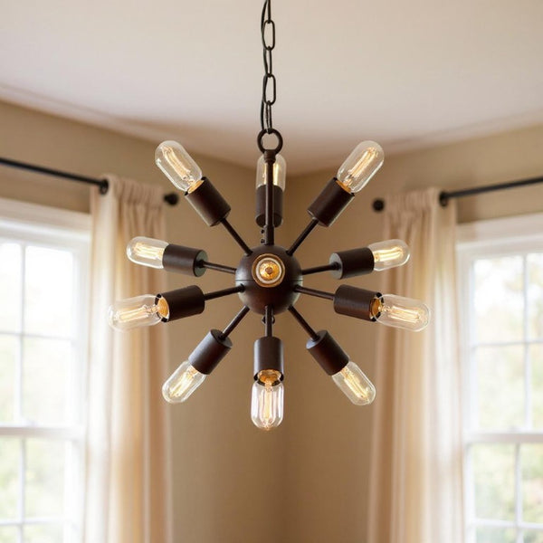Sputnik Twelve Arm Metal Chandelier Mid-century Atomic Starburst Ceiling Light for Modern Spaces