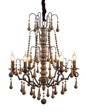 HomeRoots Brown Wood Six Light Chandelier Candle Style Fixture for Dining or Living Rooms 491059