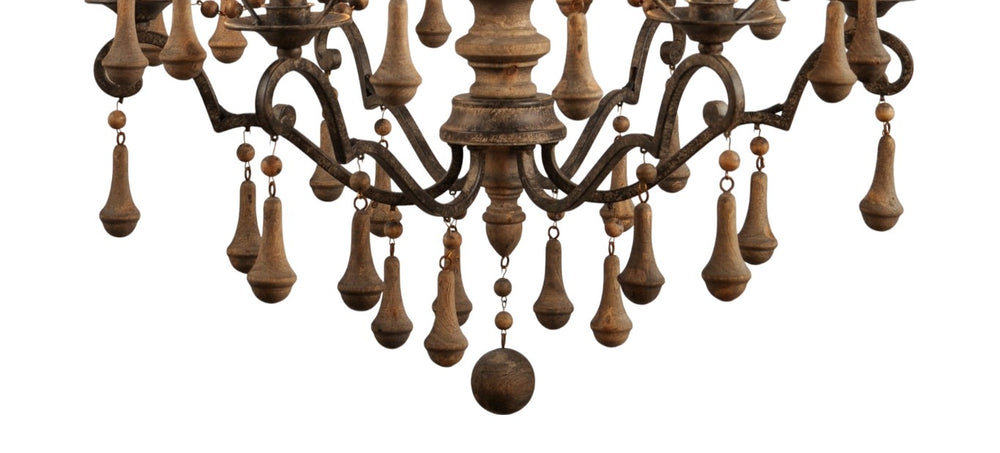 HomeRoots Brown Wood Six Light Chandelier Candle Style Fixture for Dining or Living Rooms 491059