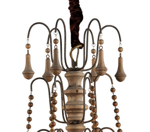 Brown Wood Six Light Chandelier Candle Style Fixture for Dining or Living Rooms