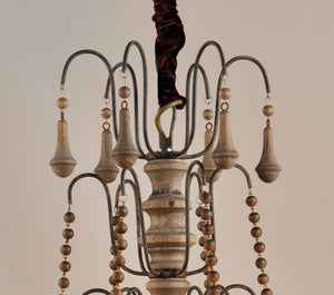 Brown Wood Six Light Chandelier Candle Style Fixture for Dining or Living Rooms