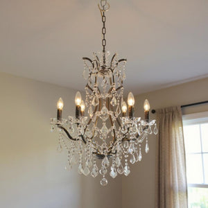 Black Six Light Crystal Chandelier Glam Ceiling Fixture for Dining or Foyer