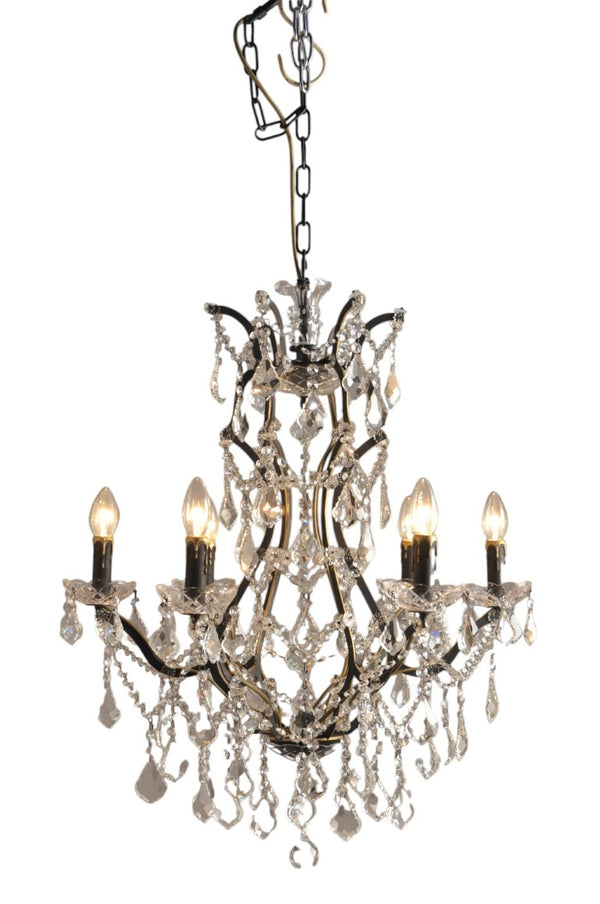 HomeRoots Black Six Light Crystal Chandelier Glam Ceiling Fixture for Dining or Foyer 491060