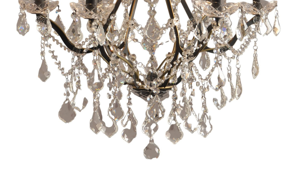 HomeRoots Black Six Light Crystal Chandelier Glam Ceiling Fixture for Dining or Foyer 491060