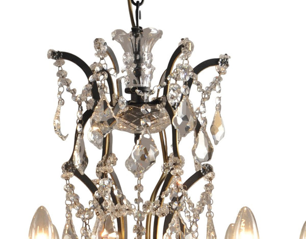 Black Six Light Crystal Chandelier Glam Ceiling Fixture for Dining or Foyer