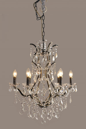 Black Six Light Crystal Chandelier Glam Ceiling Fixture for Dining or Foyer