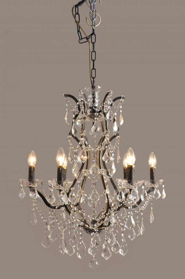 Black Six Light Crystal Chandelier Glam Ceiling Fixture for Dining or Foyer