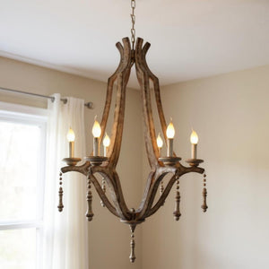 Brown Six Light Metal Chandelier Candle Style Ceiling Fixture for Dining Rooms