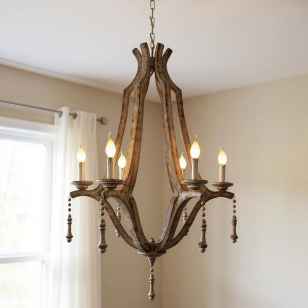 Brown Six Light Metal Chandelier Candle Style Ceiling Fixture for Dining Rooms