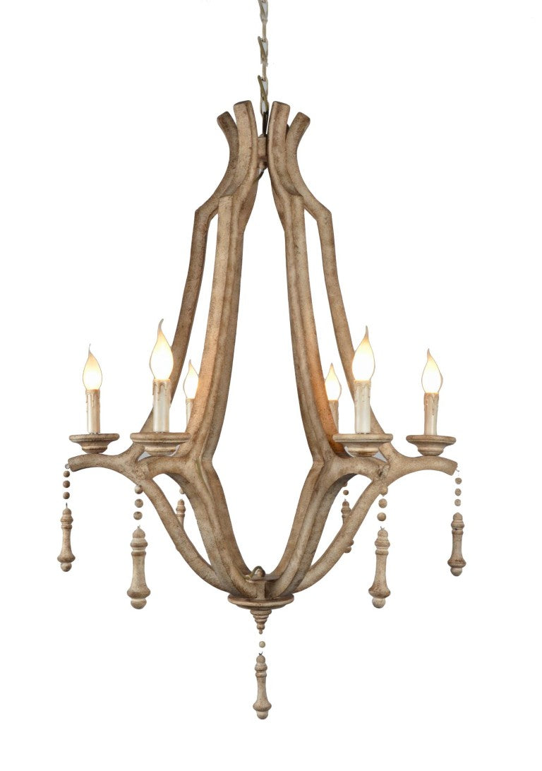 HomeRoots Brown Six Light Metal Chandelier Candle Style Ceiling Fixture for Dining Rooms 491061